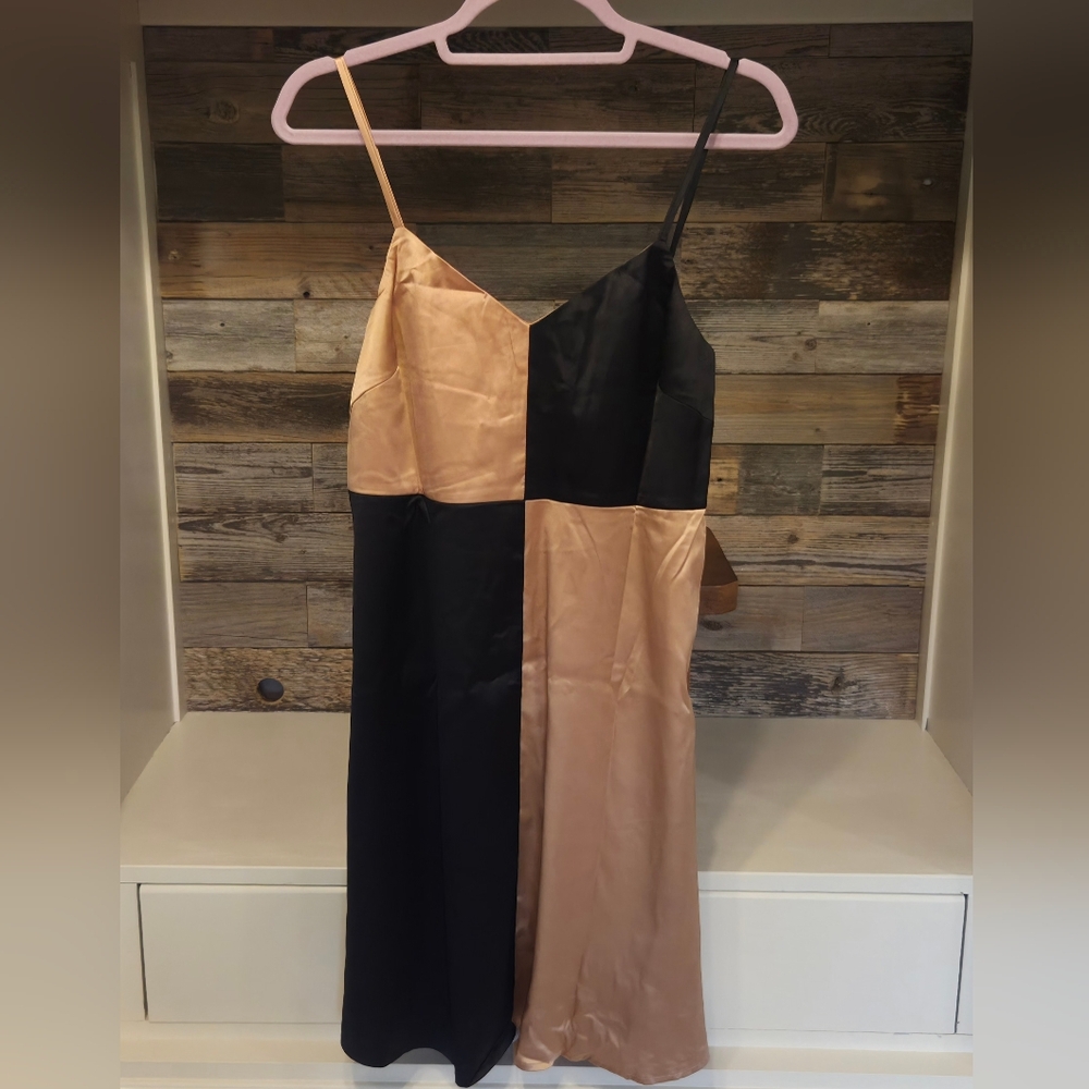 Dance & Marvel Beige & Black Asymmetrical Mini Cocktail Dress - Picture 3 of 5